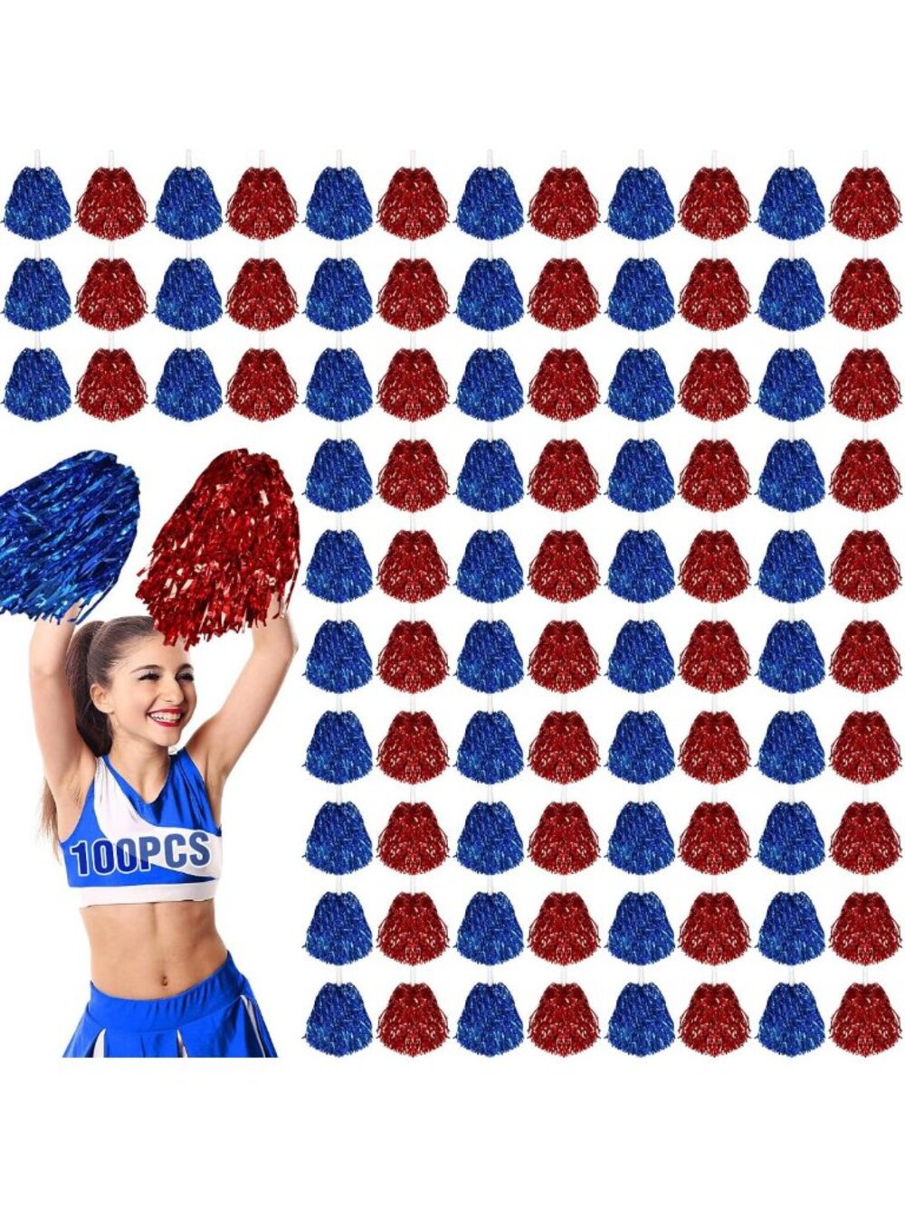 100 Pcs Metallic Cheerleading Pom Poms - Vibrant Colors for Cheer Squad Events